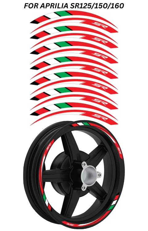 Alloy Wheel Radium Sticker For Aprilia SR125/150/160 | Printed In Premium Radium With FPF(Fade Protection Film), Water Proof, Precut Sticker, Pack Of 10